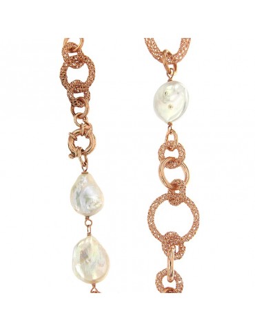 Della Rovere Woman's Necklace - in 925% Rosé Silver and Baroque Pearls 75 cm - 0 2