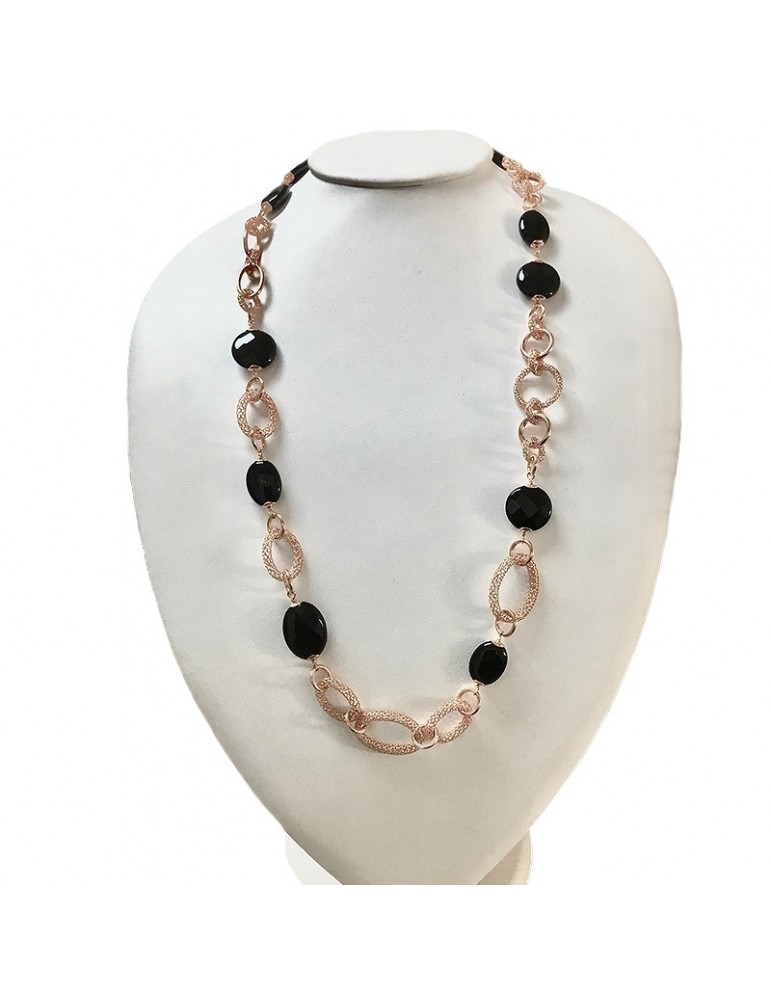Della Rovere Woman's Necklace - in 925% Rosé Silver and Black Agate 75 cm - 0