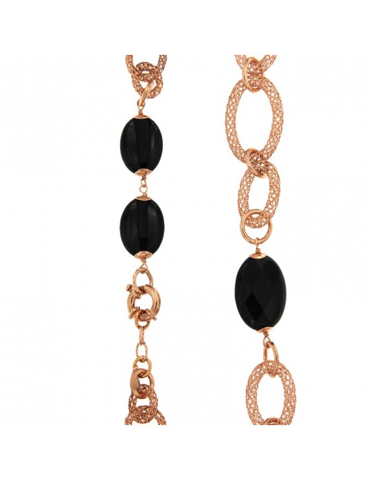 Della Rovere Woman's Necklace - in 925% Rosé Silver and Black Agate 75 cm - 0