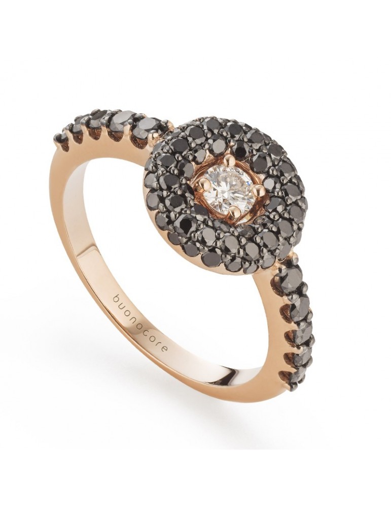 Buonocore Woman's Ring - Forever 2.0 in Rose Gold with White and Black Diamonds - 0
