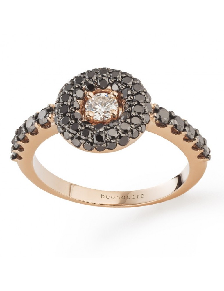 Buonocore Woman's Ring - Forever 2.0 in Rose Gold with White and Black Diamonds - 0