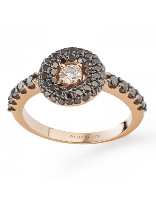 Buonocore Woman's Ring - Forever 2.0 in Rose Gold with White and Black Diamonds - 0