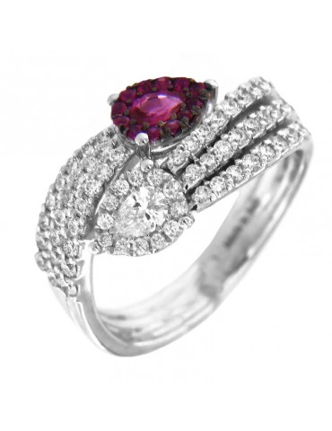 Davite & Delucchi Woman's Ring - in White Gold with Natural Diamonds and Rubies - 0