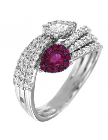 Davite & Delucchi Woman's Ring - in White Gold with Natural Diamonds and Rubies - 0 2