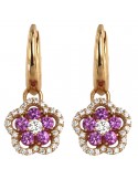 Crivelli Woman's Earrings - Flower in Rose Gold and Natural Diamonds and Pink Sapphires - 0