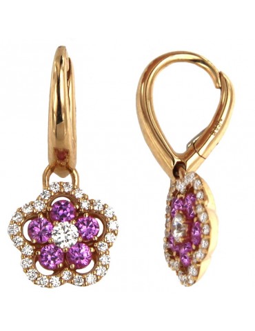 Orecchini Crivelli - Fiore - Oro Rosa - Diamanti Naturali - Zaffiri Rosa 2