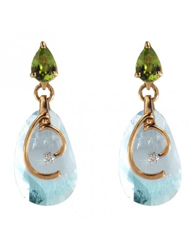 Silvia Kelly Woman's Earrings - Rose Gold Pendants with Peridot and Aquamarine - 0