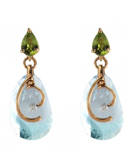 Silvia Kelly Woman's Earrings - Rose Gold Pendants with Peridot and Aquamarine - 0