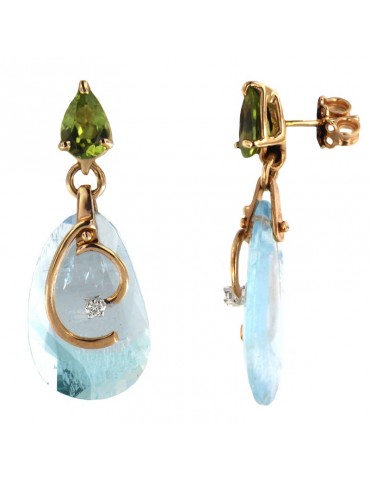 Silvia Kelly Woman's Earrings - Rose Gold Pendants with Peridot and Aquamarine - 0 2