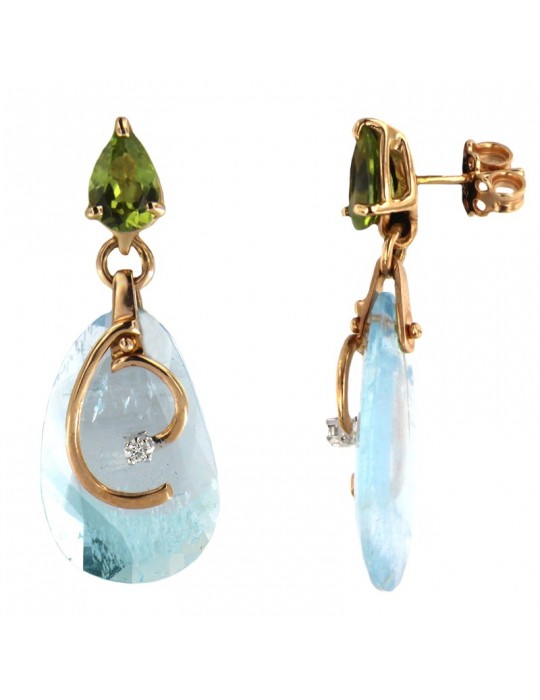 Silvia Kelly Woman's Earrings - Rose Gold Pendants with Peridot and Aquamarine - 0