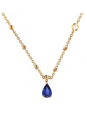 Collana Crivelli - Oro Rosa 18 carati - Diamanti - Pendente Zaffiro