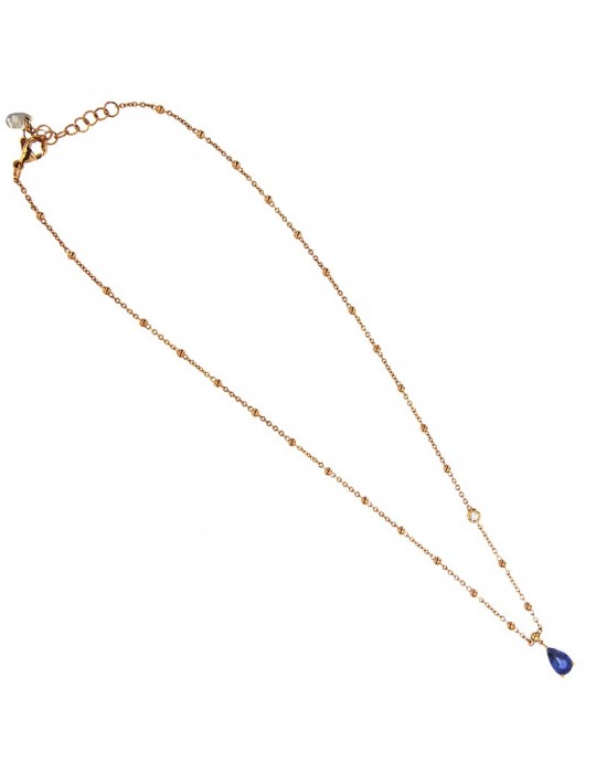 Crivelli Necklace - in 18k Rose Gold with Natural Diamonds and Sapphire Pendant - 0