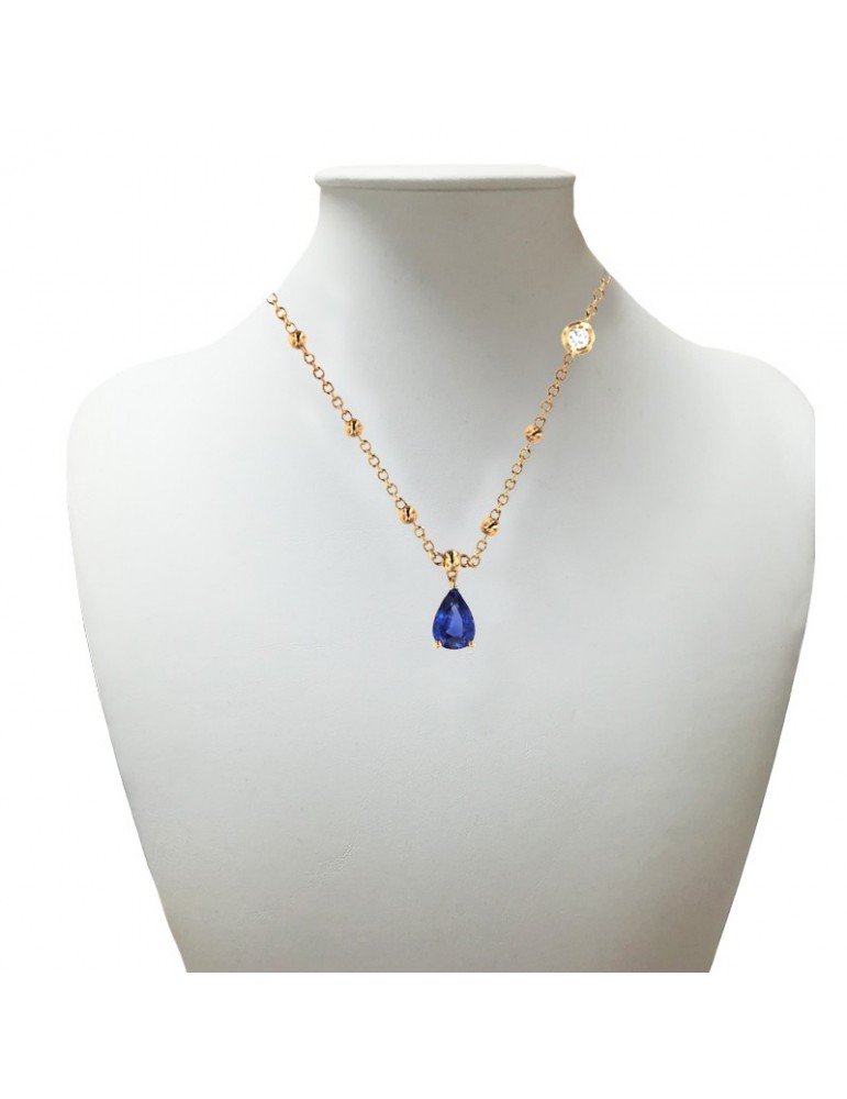 Collana Crivelli - Oro Rosa 18 carati - Diamanti - Pendente Zaffiro