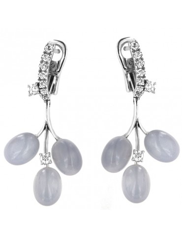 Chimento Woman's Earrings - Elegance in 18k White Gold with Diamonds and Chalcedony - 0