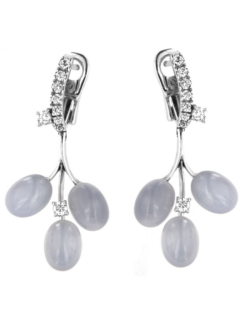 Chimento Woman's Earrings - Elegance in 18k White Gold with Diamonds and Chalcedony - 0