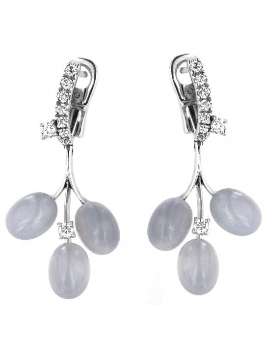 Chimento Woman's Earrings - Elegance in 18k White Gold with Diamonds and Chalcedony - 0