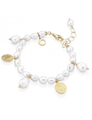 Lelune Glamor Bracelet - with Pearls and Charms in 925% Yellow Silver 17,5 cm - 0