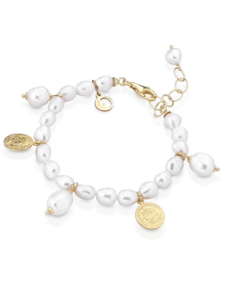 Bracciale Lelune Glamour -Perle -Ciondoli - Argento - 17,5 cm -LGBR344