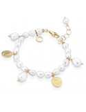 Lelune Glamor Bracelet - with Pearls and Charms in 925% Yellow Silver 17,5 cm - 0