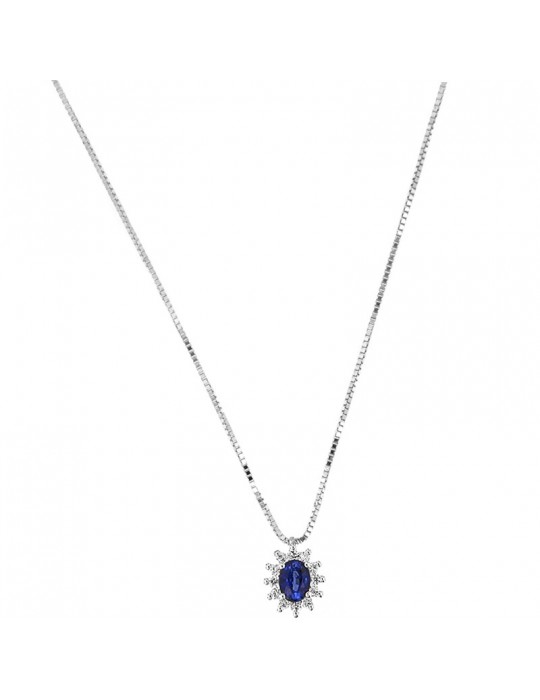 Collana Davite & Delucchi Donna - in Oro Bianco con Diamanti e Zaffiro - 0