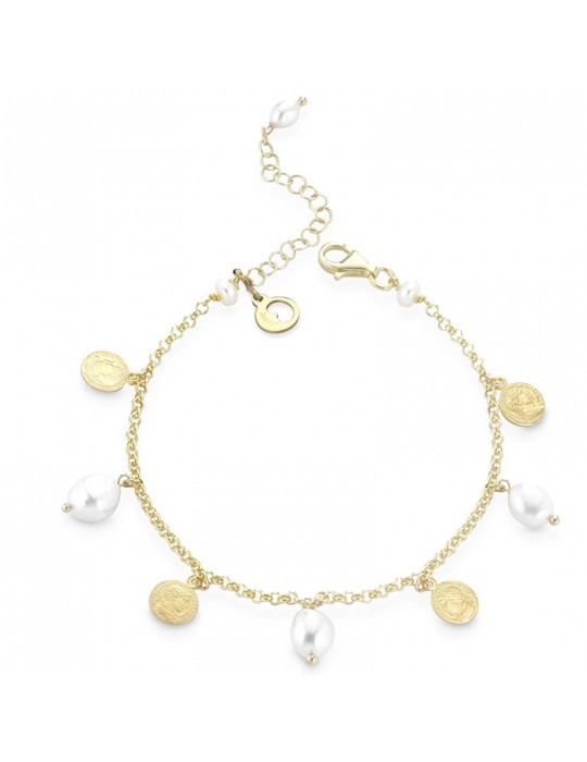 Cavigliera Lelune Glamour - Argento - Perle - Ciondoli  21 cm -LGCV344