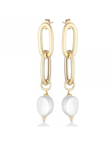 Lelune Glamor Earrings - Pendants with Pearls and 925% Yellow Silver - 0