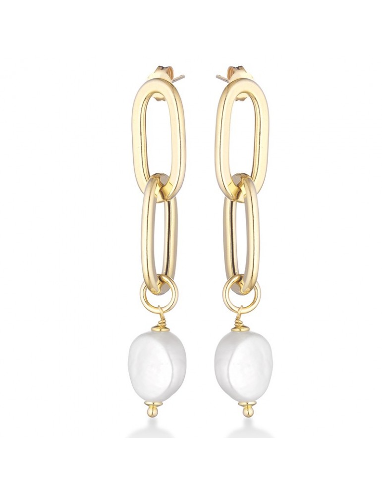 Lelune Glamor Earrings - Pendants with Pearls and 925% Yellow Silver - 0
