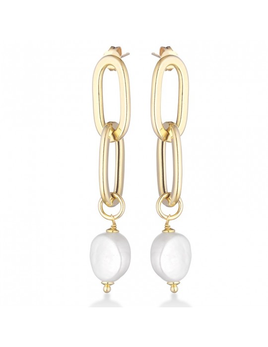 Lelune Glamor Earrings - Pendants with Pearls and 925% Yellow Silver - 0