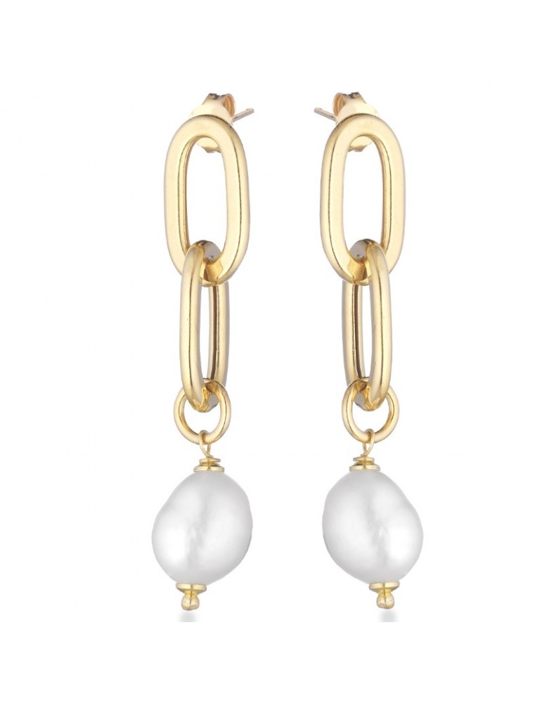 Lelune Glamor Earrings - Pendants with Pearls and 925% Yellow Silver - 0
