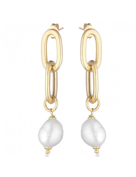Lelune Glamor Earrings - Pendants with Pearls and 925% Yellow Silver - 0