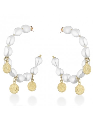 Lelune Glamor Earrings - Semicircle with Pearls and Charms in 925% Yellow Silver - 0