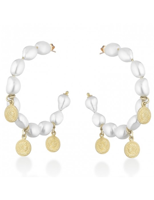 Lelune Glamor Earrings - Semicircle with Pearls and Charms in 925% Yellow Silver - 0