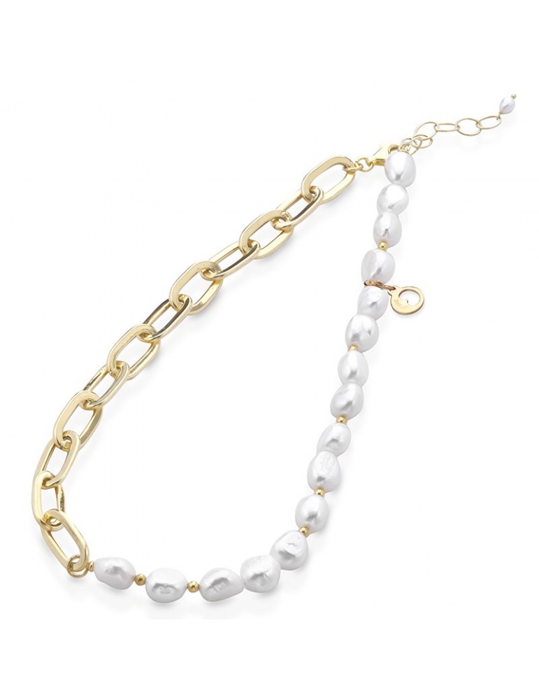 Lelune Glamor Necklace - Necklace with Pearls and 925% Yellow Silver Chain 40 cm - 0