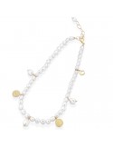 Lelune Glamor Necklace - with Pearls and Charms in 925% Yellow Silver 40 cm - 0