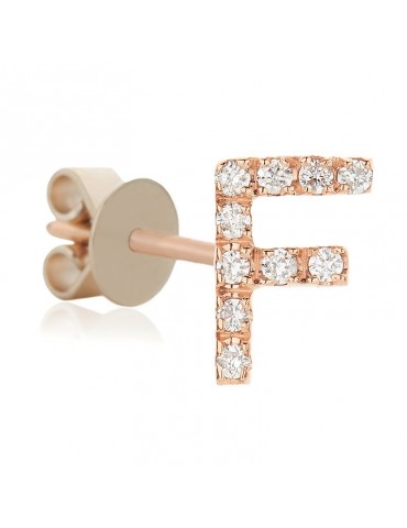 Buonocore Woman's Mono Earring - Letter F in Rose Gold with White Diamonds - 0