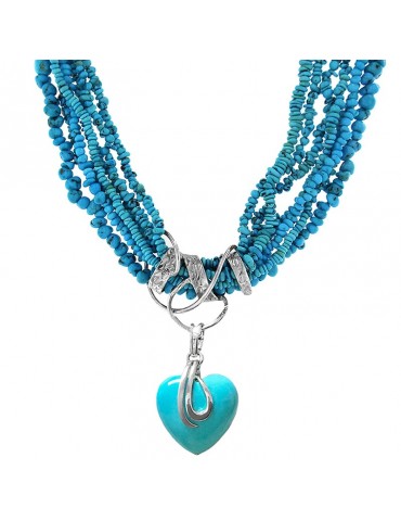 Silvia Kelly Necklace - Natural Turquoise Multi-strand with Heart Pendant - 0