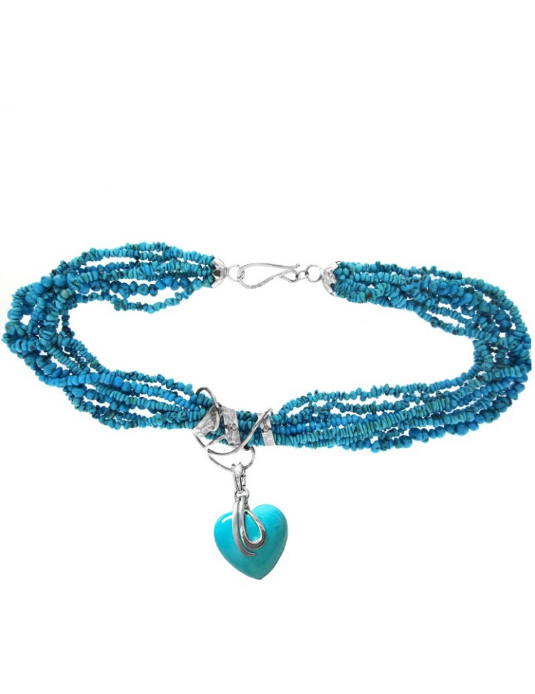 Collana Silvia Kelly - Multifilo Turchese -  Pendente Cuore - AG12AX