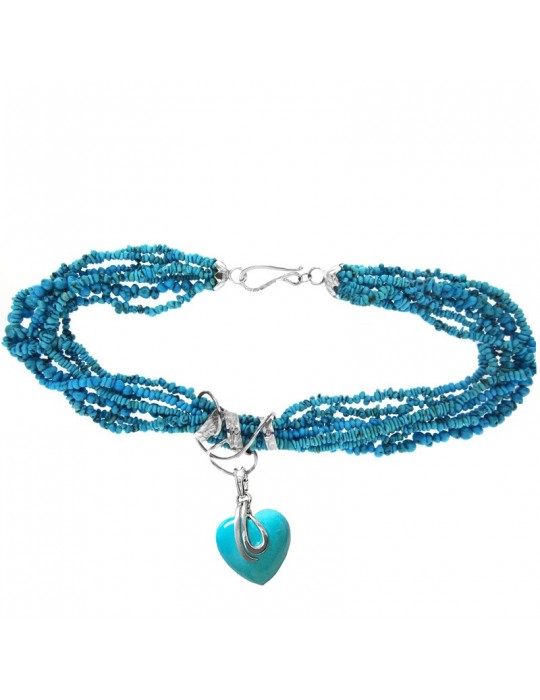 Collana Silvia Kelly - Multifilo Turchese -  Pendente Cuore - AG12AX