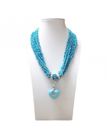 Silvia Kelly Necklace - Natural Turquoise Multi-strand with Heart Pendant - 0 2