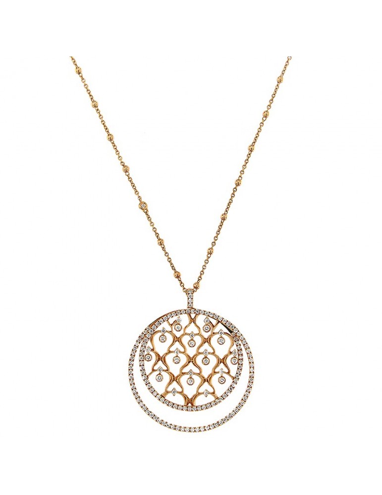 Collana Crivelli Donna - in Oro Rosa con Pendente Medaglione e Diamanti Naturali - 0