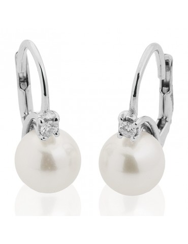 Orecchini Coscia  - Oro Bianco - Perle Akoya - Diamanti - LBEAAK008