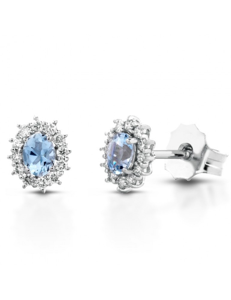 Lelune Diamonds Woman's Earrings - in 18k White Gold with Diamonds and Aquamarine - 0