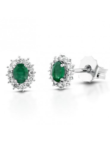 Lelune Diamonds Woman's Earrings - in 18k White Gold with Diamonds and Emeralds 0.31 carats - 0