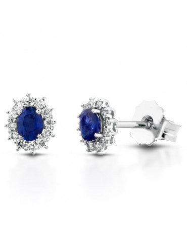 Lelune Diamonds Woman's Earrings - in 18 carat White Gold with Diamonds and Sapphires 0.48 carats - 0