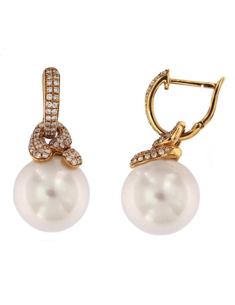 Orecchini Coscia con Perle Australia 12,5-13 mm e Diamanti da Donna - 0