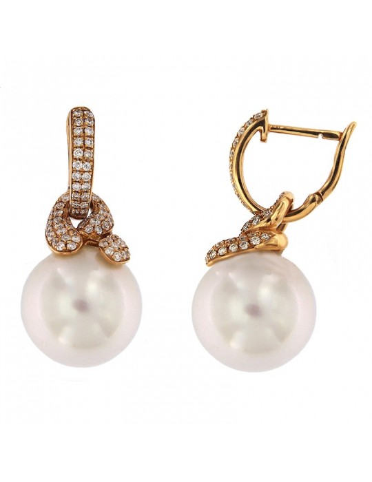 Coscia Earrings with Australian Pearls 12.5-13 mm and Diamonds for Women - 0