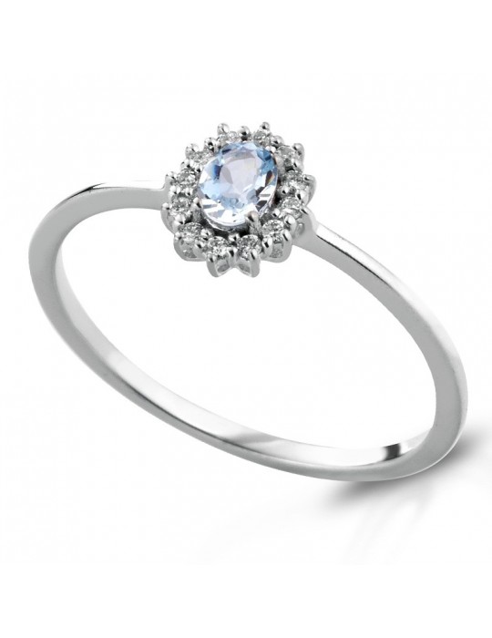 Lelune Diamonds Woman's Ring - in 18k White Gold with Diamonds and 0.14 carat Aquamarine - 0