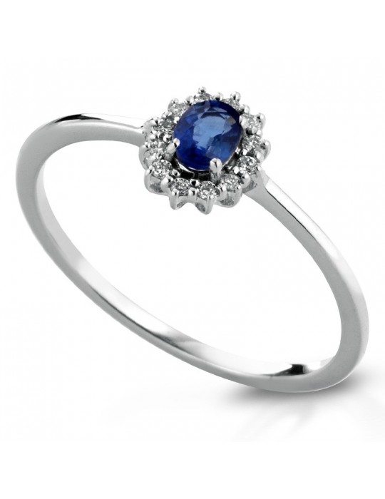 Lelune Diamonds Woman's Ring - in 18k White Gold with Diamonds and Sapphire 0.26 carats - 0