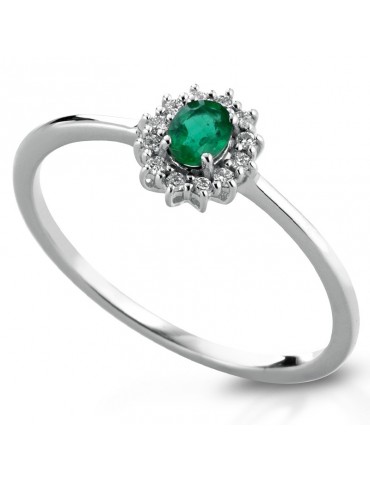 Lelune Diamonds Woman's Ring - in 18 carat White Gold with Diamonds and Emerald 0.16 carats - 0