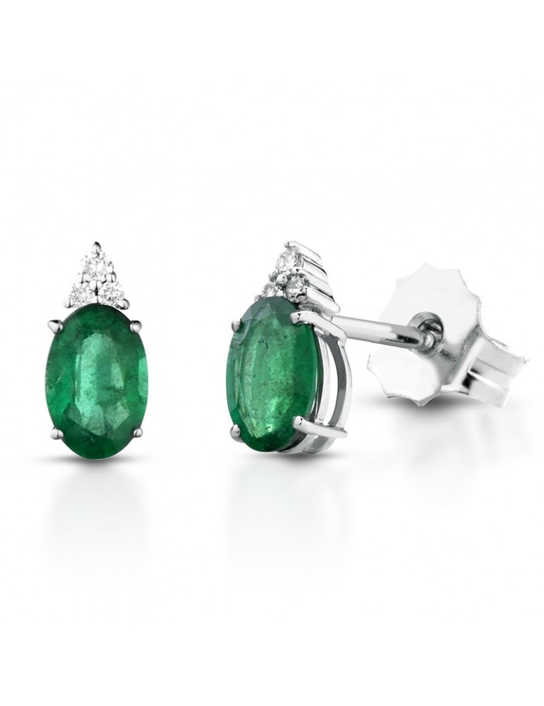 Lelune Diamonds Woman's Earrings - in 18k White Gold with Diamonds and Emeralds 0.71 carats - 0